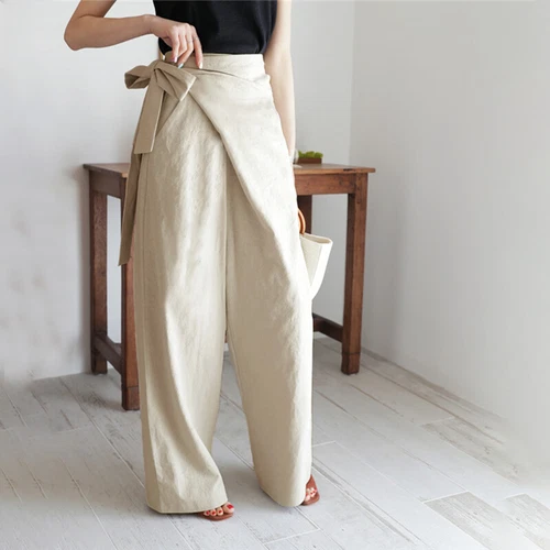 Damen High Waist Wickelhose Lange Hose Freizeit Locker Weites Bein Damen Palazzo - Bild 10 von 23