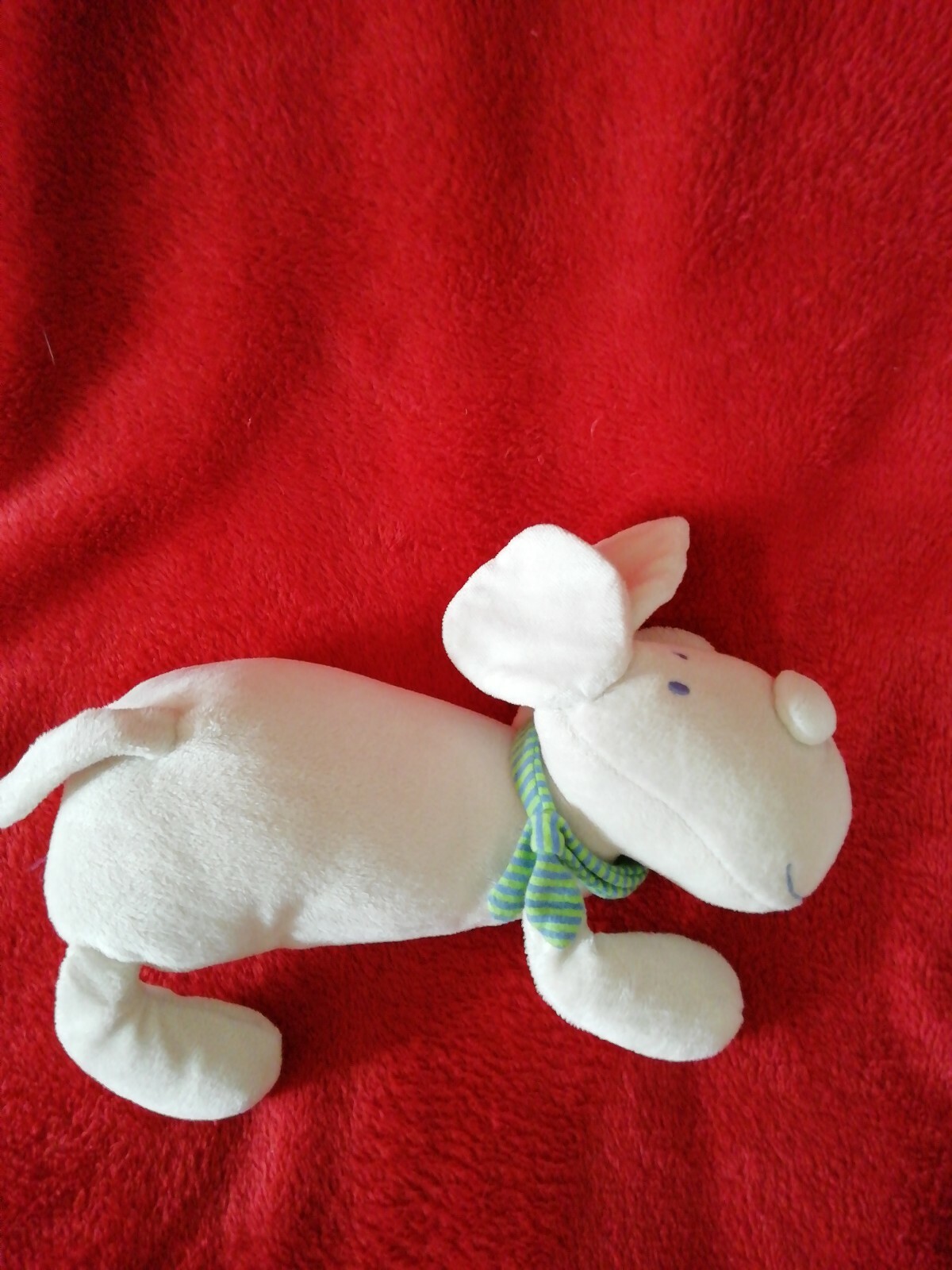 Doudou peluche chien TCF beige à écharpe rayée