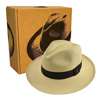 Classic Fedora Genuine Panama Hat Handwoven in Ecuador EA Hatbox 