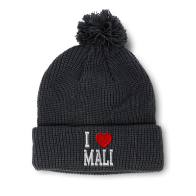 Pom Pom Beanies for Women I Love Mali Winter Hats for Men Acrylic Skull Cap
