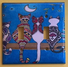 Cat Folk Art Nouveau Night Moon Light Switch Outlet wall Cover Plate Home Decor
