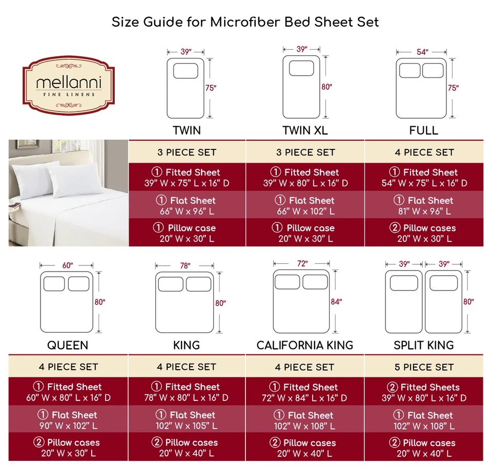 Juego de sábanas Mellanni 4 piezas - bolsillo profundo, arrugas, microfibra resistente a las manchas Foto 2 de 2