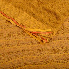 Sanskriti Vintage Sarees Yellow Pure Chiffon Silk Printed Sari 5Yd Craft Fabric