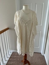 Vintage 80s Shadowline Ivory Lace Gown  Robe Peignoir Set Plus 3X