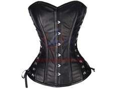 Side Laced Corset Genuine Leather Steel Boned Waist Trainer Heavy Duty