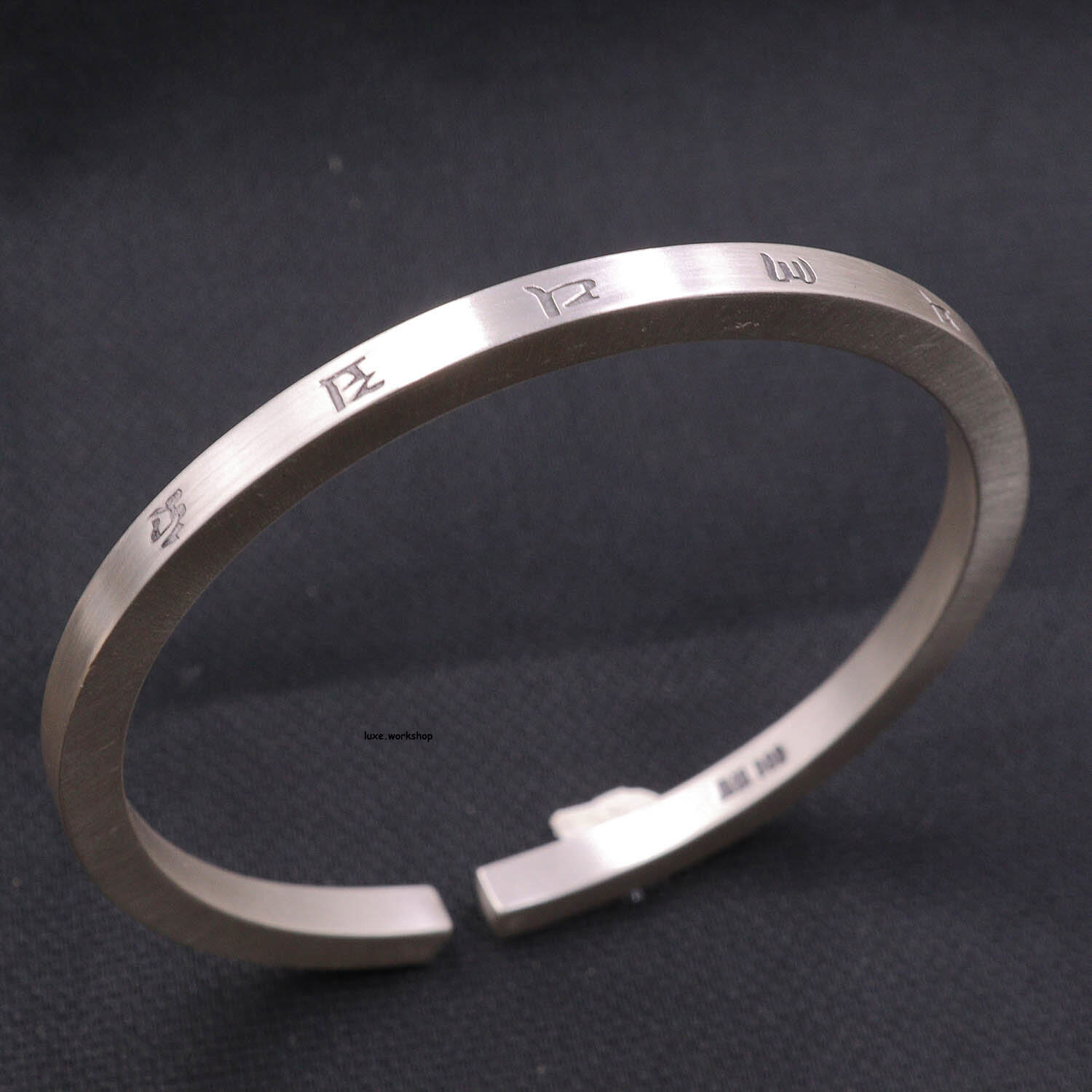 Real 999 Silver 4mm Wide Six Syllable Mantra Brush Finish Cuff Bangle