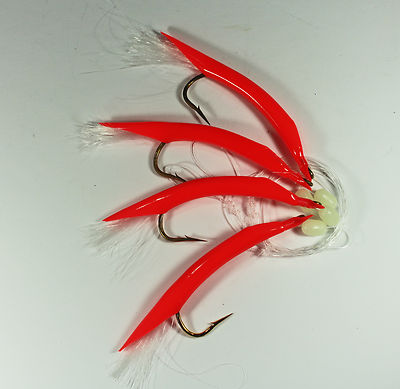 YAD Meeressystem 4 Mini-MAKK Haken 5/0 Wurmimitate Fluo-Rot Glitter Leuchtperle