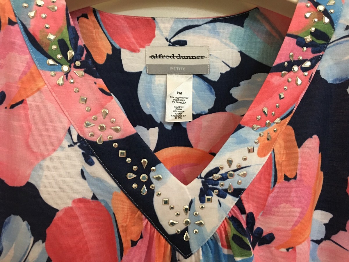 ALFRED DUNNER SMOOTH SAILING V-Neck Short Sleeved Blouse Size
