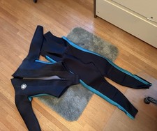 New Wave 2-Piece Wetsuit Small Long John Surf Dive Scuba Black Teal NICE