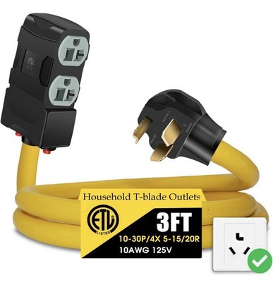 [240V to 120V] 30 Amp to 20 Amp 110 Adapter with Circuit Breaker Dryer Adapter