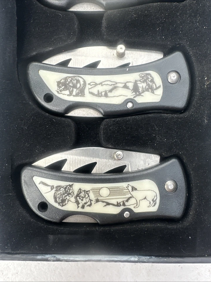 ¡JUEGO DE 4 NAVAJAS DE BOLSILLO PARA ESCARCHA "WILDLIFE" CON CLIPS Y HOJA DE 2 PULGADAS! L@@K! Foto 3 de 4