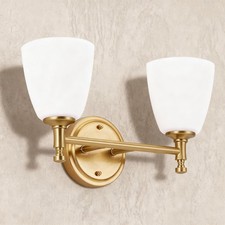 Bathroom Light Fixtures, 2-Light Brass Vanity Light with Milk Glass Shade Vin...