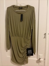 Lulus Tionne Light Olive Ribbed Long Sleeve Mini Dress Medium NWT