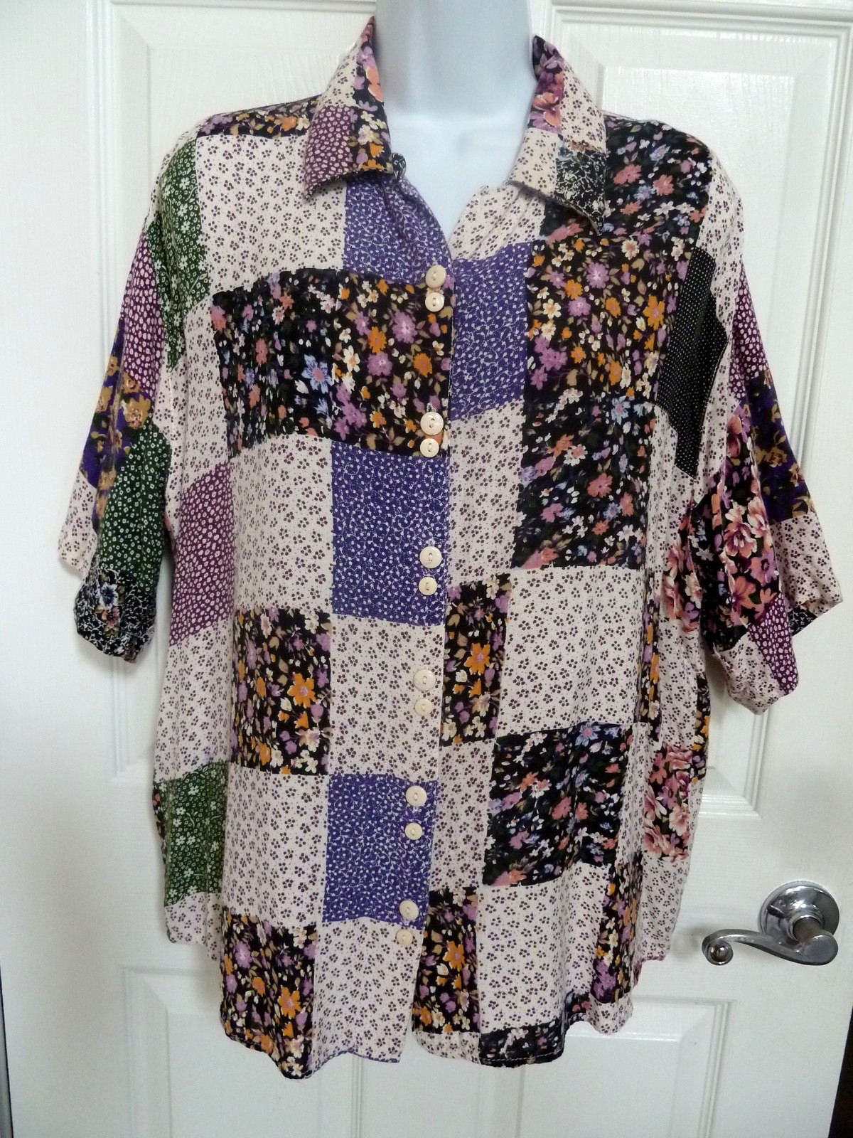 RHYTHMS Plus Sz 20 Patchwork Button Up Blouse Col… - image 1