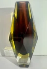 Vintage MCM Italian Murano Hand Blown Faceted Glass Red Yellow Tear Drop Vase