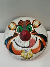 Vtg J. Chein & Co. Spinning Top Hungry Tiger 9" Tin Toy Working Condition USA