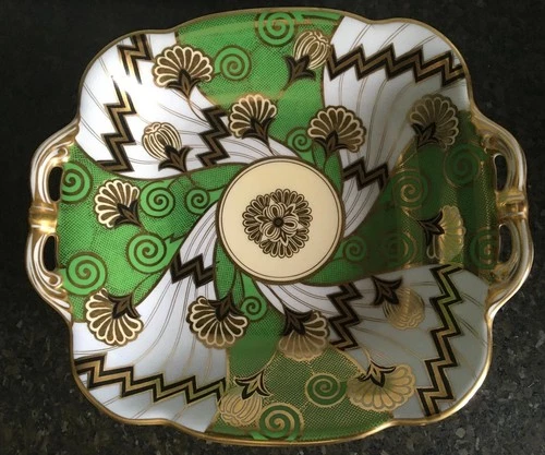 STUNNING RARE NORITAKE ART DECO PORCELAIN TWIN HANDLED COMPORT