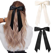 2PCS Hair Bows Hair Clip Beige Black Hair Ribbon Ponytail Holder Accessories Sli