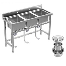 Stainless Steel Freestanding 3 Compartment Triple Bowl Utility Sink 51"x19"x31"