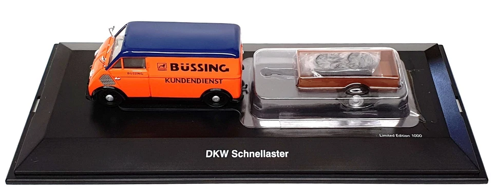Schuco 1/43 Scale 45 023 8900 - DKW Van & Trailer Bussing - Orange/Blue — 第 4/4 张图片
