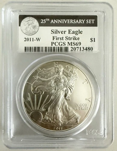 2011-W Burnished Silver Eagle 25th Anniversary Set Label PCGS MS69 First Strike