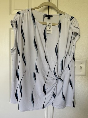Alfani Abstract Twist Sleeveless Blouse White Black Blue Plus Size 1X Pullover