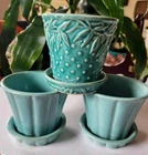 1930s Nelson McCoy Leaves Berries Hobnail Planter, & 2  Plain McCoy Pots Vtg 3pc