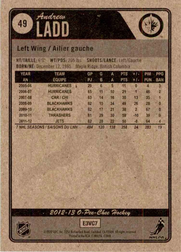 2012-13 O-Pee-Chee Andrew Ladd #49 - Image 2 of 2