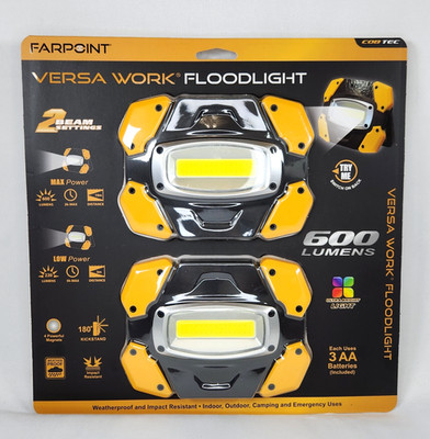 Farpoint Versa Work 2-Pack COB LED Flood Lights W/ 600 Lumens (Battery Included)