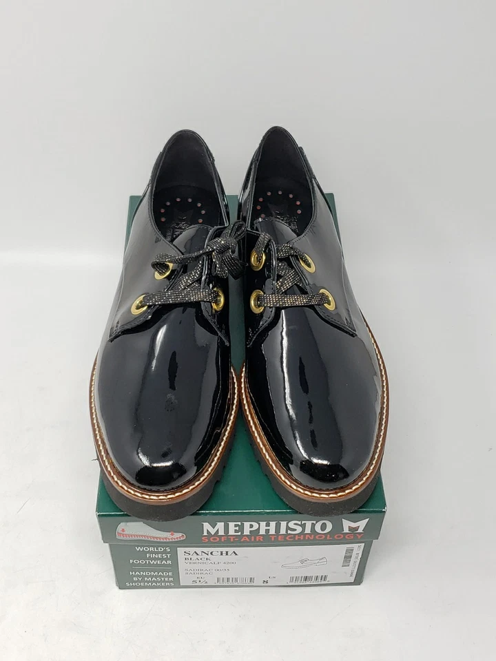 Oxford Mephisto para mujer talla 8 charol Sancha negro con cordones EE. UU. Foto 2 de 4