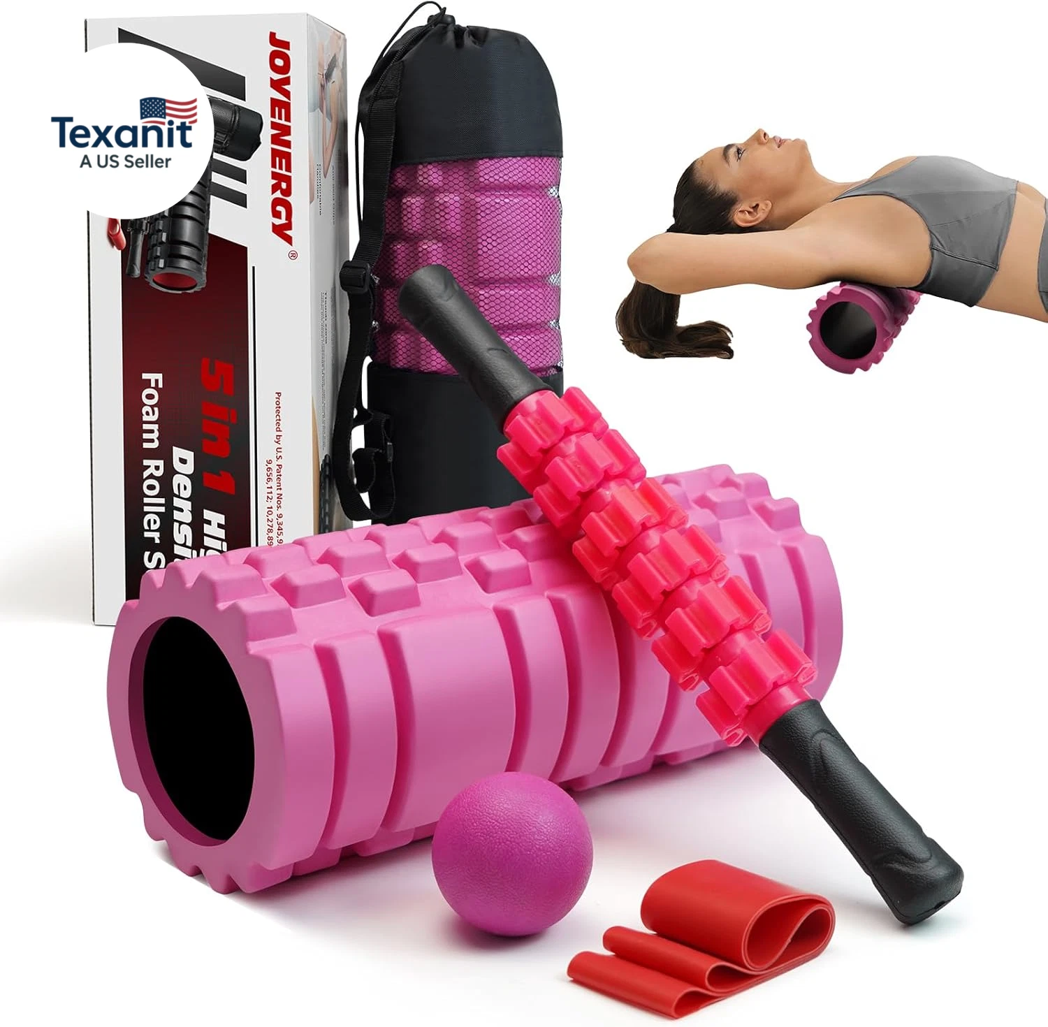 5 in 1 Foam Roller Set, Trigger Point Foam Roller Patented, Massage Stick, Massa