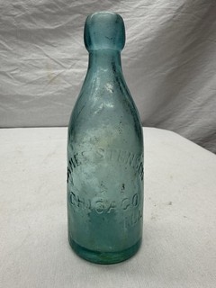 Antique "James Stenson" Squat Soda Bottle Chicago Illinois