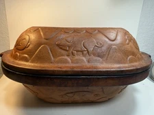 West Germany Bratentopf Keramik Stamped SPARA 158 Clay Baker Lid Terracotta VTG