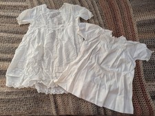 2 Antique Early 1900s Baby Toddler Dresses White Cotton Floral Embroidery Lace