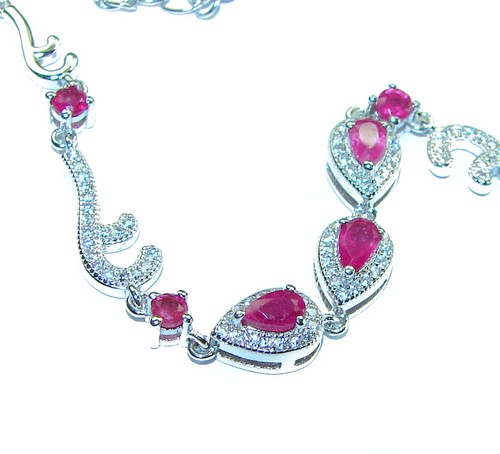 Ruby Bracelet Sterling Silver 8.5ct Pear Cut Handmade Red Gemstone Jewelry - Picture 2 of 4