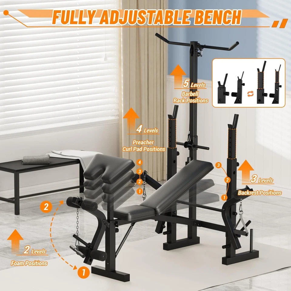 Banco de Entrenamiento Ajustable Multifunción Gimnasio en Casa + Extensión de Pierna y LAT Pulldown Foto 3 de 4