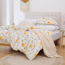 Yellow Floral Printed Duvet Cover Set Queen Size Soft Botanical Microfiber Duv