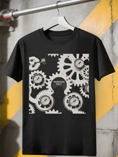 Men'S Industrial Mechanical Gear & Cogs Graphic T-Shirt - Minimalist Black Crew