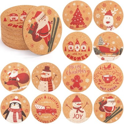 DomeStar 12PCS Christmas Coasters Set, Christmas Cork Coasters 4Inch Cork Cup...