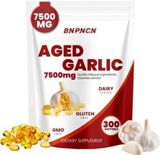 Odorless Garlic 7500mg Per Servings, 300 Softgels  2 Years Aged Garlic Extra...