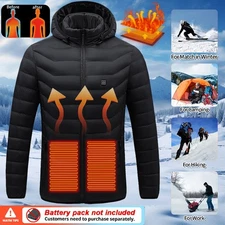 9 Areas Electric Heating Jacket Hooded Winter Thermostat Heated Warm Coat Unisex