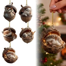Forest Animal Acorn Ornaments,Woodland Christmas Ornaments,Animal Brown
