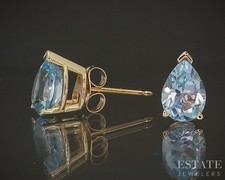 14k Yellow Gold Pear Natural Swiss Blue Topaz Stud Earrings 1.2g p17468b