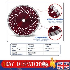 Diamond Cutting Disc 230mm Turbo Mesh Blade Porcelain Tiles Ceramic Granite UK