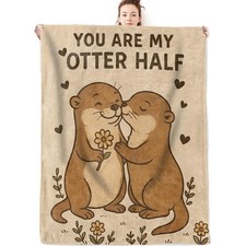 Cute Otter Flannel Blanket Valentine Gifts for Couple,60x50inch,Romantic Cart...