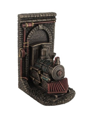 Veronese Design Steampunk Steam Locomotive Bronze Finished Single Bookend