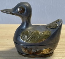 Vintage Deckel-Dosen aus Zinn mit Messingakzenten in Form einer Ente – Asiatisch