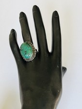 Large Vintage Sterling Silver Oval Eilat Israel Ring Adjustable Shank Size 9