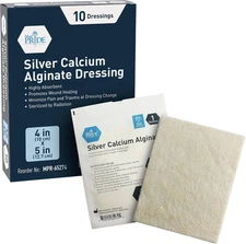 Silver Calcium Alginate Wound Dressing, 10-Pack | Highly Absorbent, Nonstick, Se