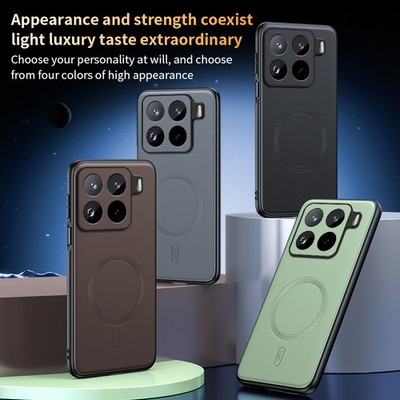 For Xiaomi 15 Pro, Luxury Phone Case Magnetic Wireless Charge PU Leather Cover